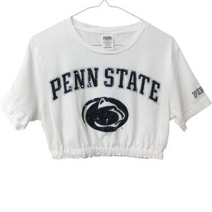 PINK Victoria's Secret Penn State Nittany Lions Sequin Crop T-Shirt White XS